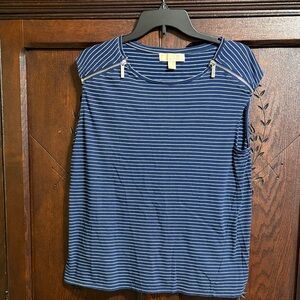 MICHAEL Michael Kors Blue and White Striped Sleeveless Top